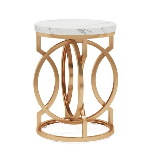 TRIBESIGNS WAY TO ORIGIN Calvin 19.69 in. White Gold Round Side End Table Faux Marble Modern Nightstand Bedside Coffee Accent Table Ring-Shape