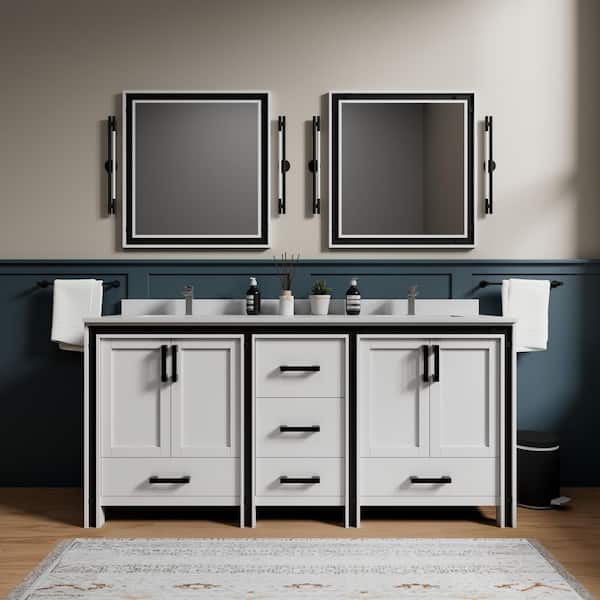 Lexora Ziva 72 in W x 22 in D White Double Bath Vanity, White Quartz Top and Faucet Set