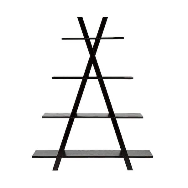 Unbranded 59 in. Black Wood 4-shelf Ladder Bookcase with Open Back