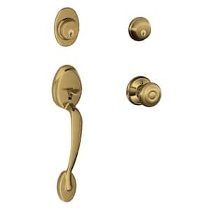 Schlage Camelot Antique Brass Single Cylinder Door Handleset with Georgian  Knob F60 G CAM 609 GEO - The Home Depot