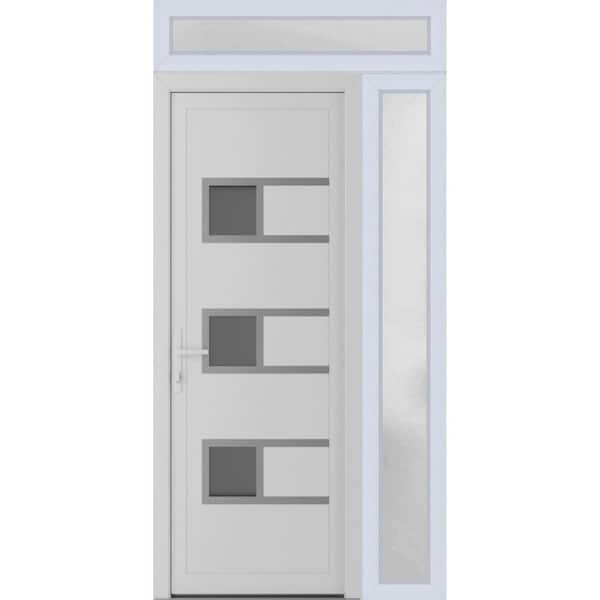 VDOMDOORS 46 in. x 94 in. Right-hand/Inswing Frosted Glass White Silk Steel Prehung Front Door with Hardware