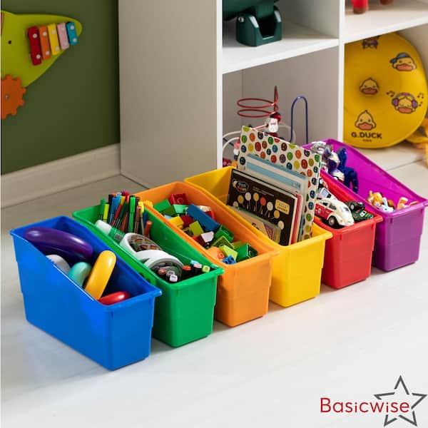 Multi-Colored 12 in. x 8 in. Plastic Decorative Basket Set of 6 Storage Bins Versatile Book