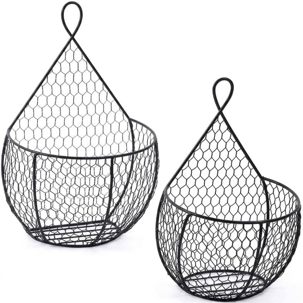 "2 Pack 16"" x 9.8"" Black Metal Wall Mounted Hanging Storage Baskets for Fruits Veggies Flowers" price history on PriceWatchPro
