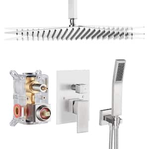 Rainfall 1-Spray Square Ceiling Mount Shower System Shower Head with Handheld in Brushed Nickel (Valve Included)