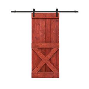 20 in. x 84 in. Mini Cherry Red Stained DIY Wood Interior Sliding Barn Door with Hardware Kit