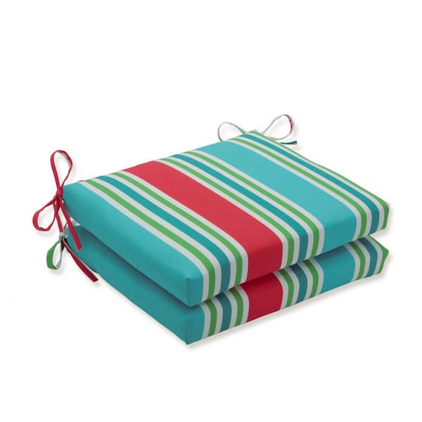Pillow Perfect Striped 18.5 x 16 Outdoor Dining Chair Cushion in Green/Pink/Off-White (Set of 2)
