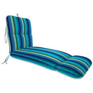 74 in. x 22 in. Islip Teal Stripe Rectangular Knife Edge Outdoor Chaise Lounge Cushion with Ties and Hanger Loop