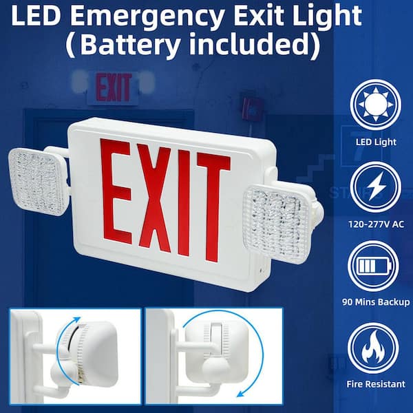 KOAOEIRS LED Emergency Exit Sign Combo with 2 Adjustable LED Lamps