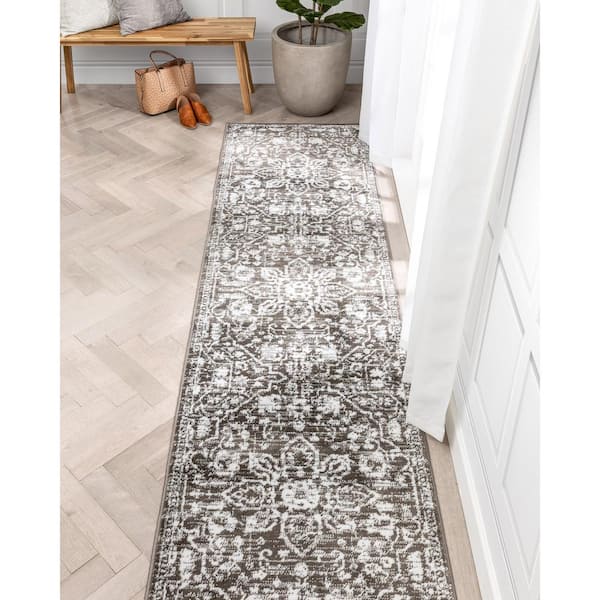 Dazzle Disa Vintage Distressed Oriental Medallion Grey 2 ft. 7 in. x 9 ft. 10 in. Runner Area Rug
