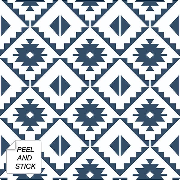 NextWall Southwest Tile Navy Blue Vinyl Strippable Roll (Covers 30.75 sq. ft.)