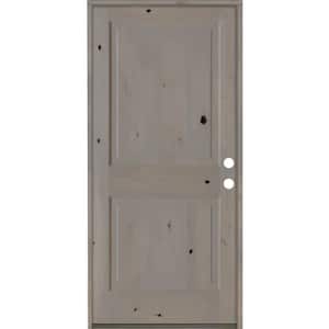 36 in. x 80 in. Rustic Knotty Alder 2 Panel Square Top Left-Hand/Inswing Grey Stain Wood Prehung Front Door