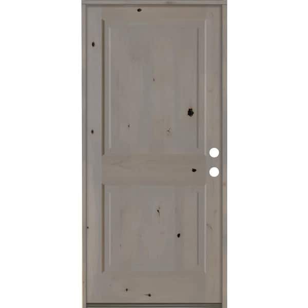 Krosswood Doors 42 in. x 80 in. Rustic Knotty Alder 2-Panel Square Top Left-Hand/Inswing Grey Stain Wood Prehung Front Door