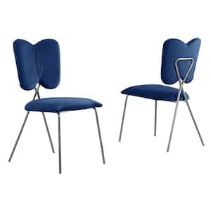 Butterfly Navy Blue Velvet Upholstered Side Chair with Iron Base Chairs (Set of 4)