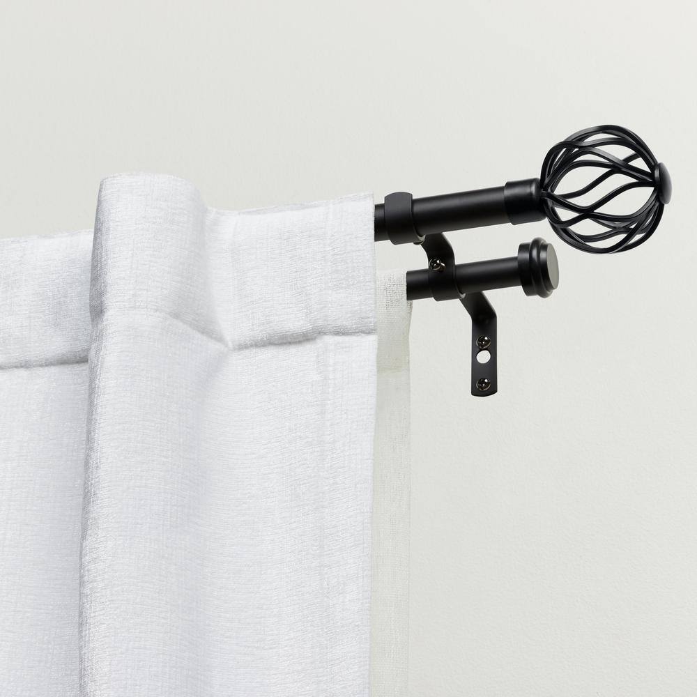Matte Black Adjustable Double Curtain Rod with Wavy Finials