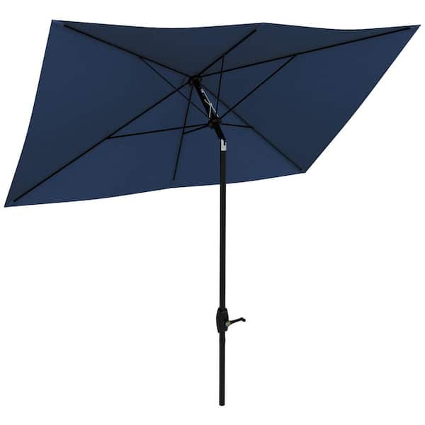 Unbranded 10 ft. x 6.5 ft. Rectangular Market Patio Umbrella with Tilt, Crank and 6 Sturdy Ribs in Navy Blue