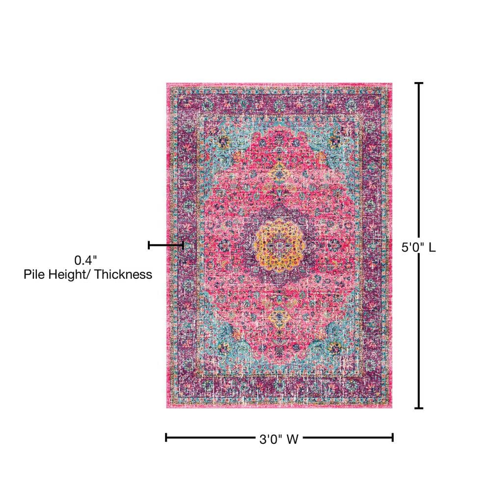 Pink and Blue Vintage Persian Style Rectangular Area Rug