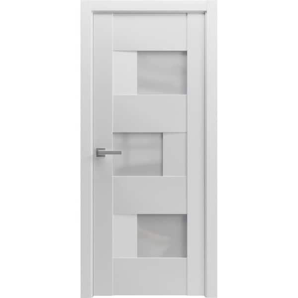 6933 24 in. x 96 in. Right-Hand/Inswing Solid Wood Frosted Glass White Single Prehung Interior Door with Hardware