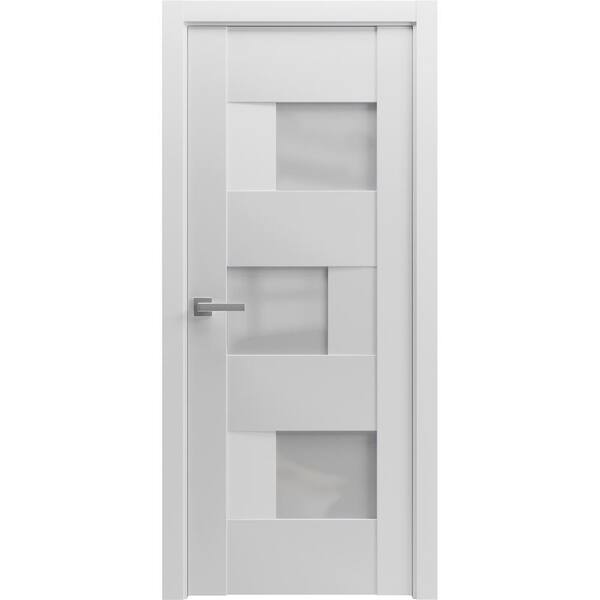 6933 18 in. x 96 in. Right-Hand/Inswing Solid Frosted Glass White Single Prehung Interior Door with Hardware