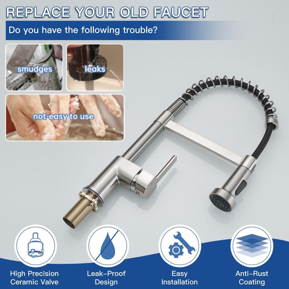 Brushed Nickel Pull-Down Single Handle Kitchen Faucet