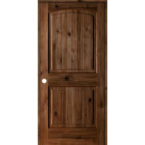 30 in. x 80 in. Knotty Alder 2 Panel Right-Hand Arch V-Groove Provincial Stain Solid Wood Single Prehung Interior Door