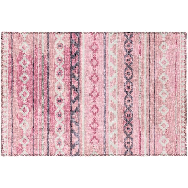 Yuma Pink 1 ft. 8 in. x 2 ft. 6 in. Geometric Indoor/Outdoor Washable Area Rug