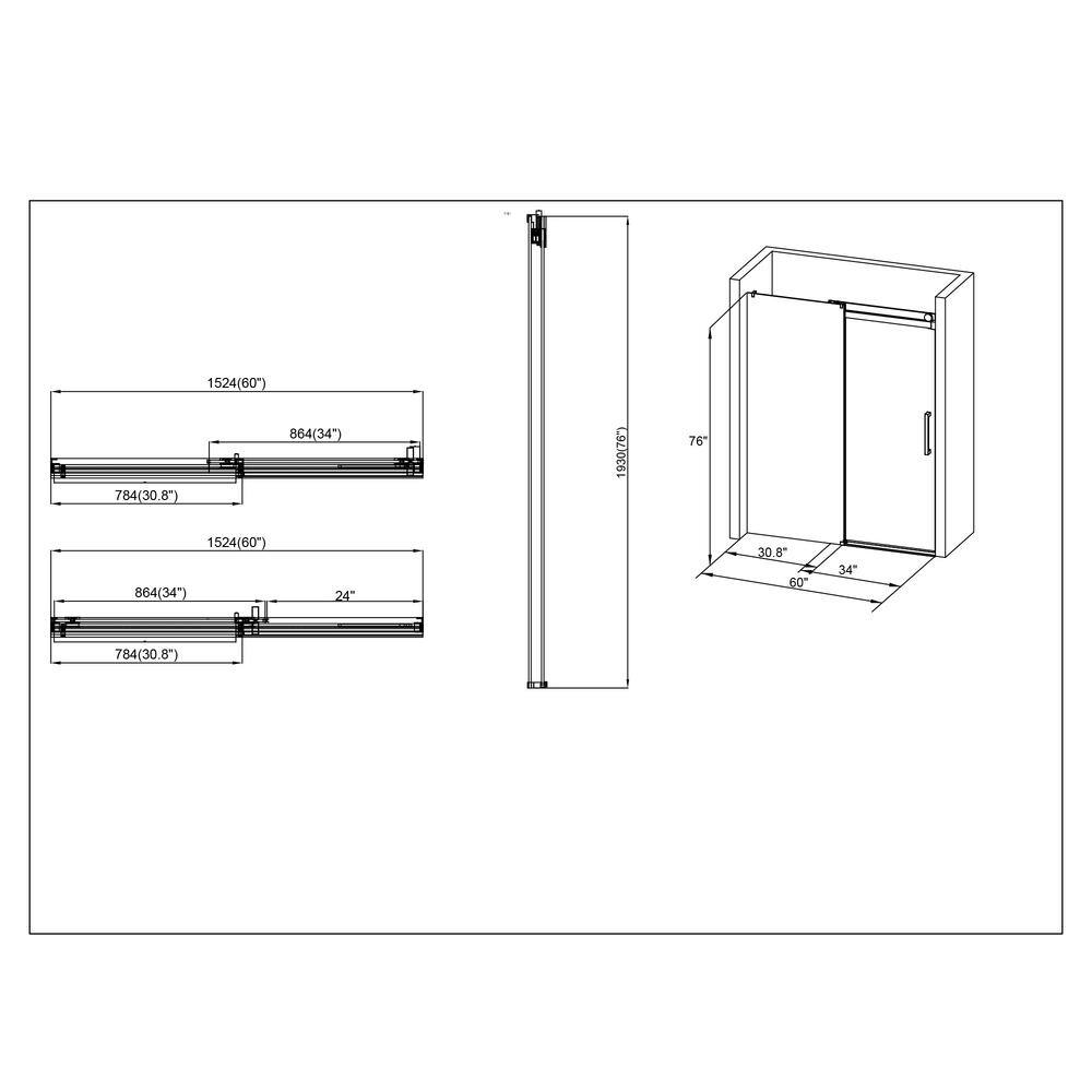 60'' W x 76'' H Brushed Nickel Frameless Sliding Shower Door with Clear Glass