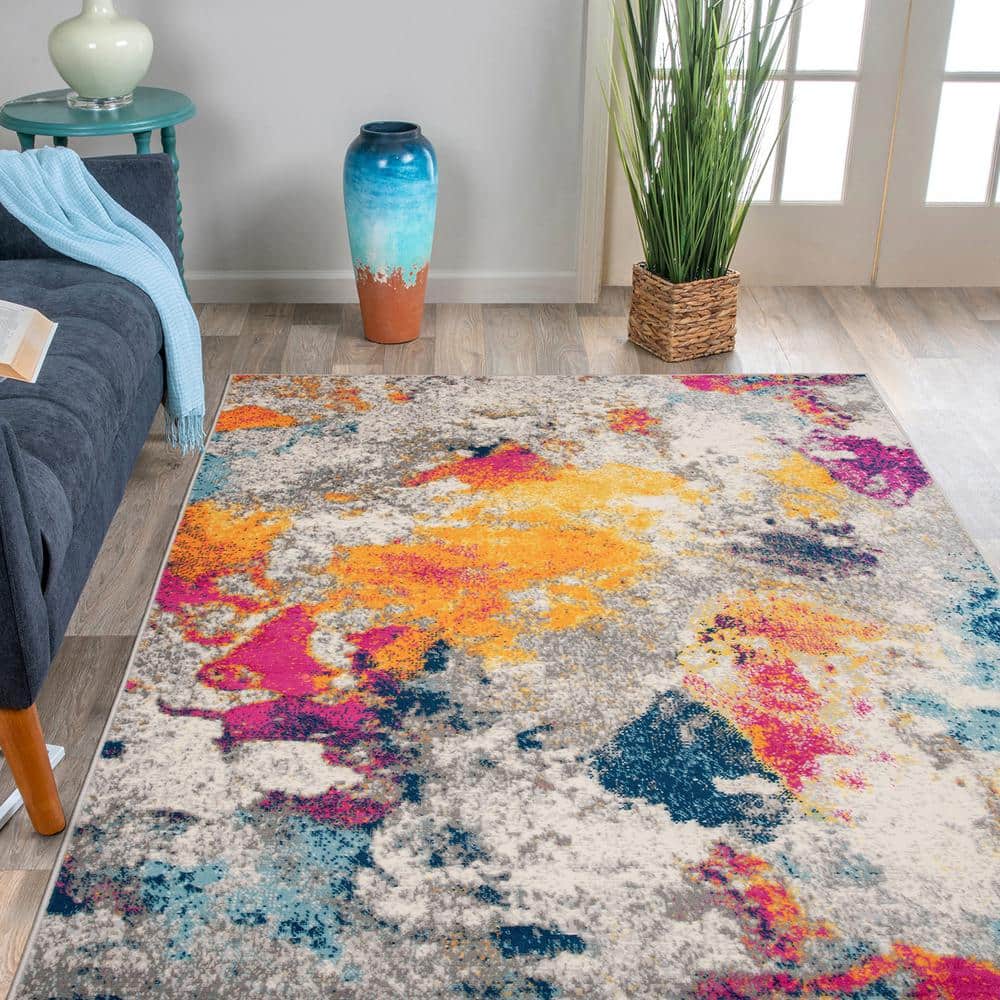 Abstract Blue Synthetic 7'10"x10' Easy Care Area Rug