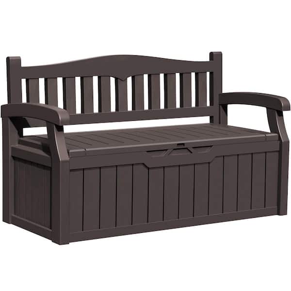 80 Gal. Brown Outdoor Storage Bench Resin Deck Box