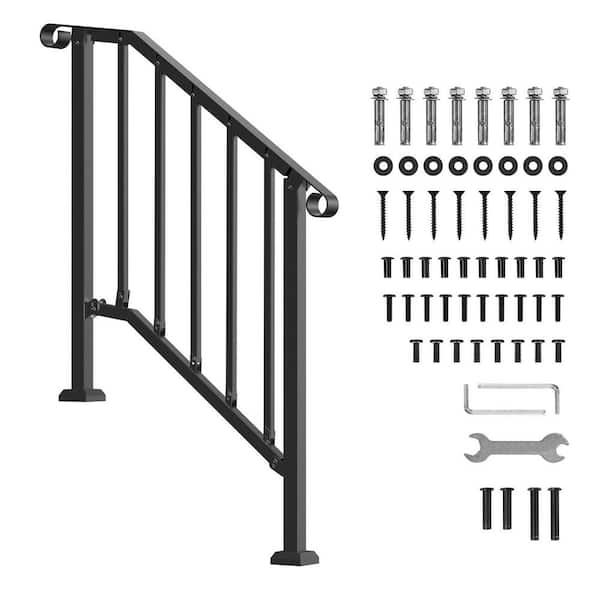 VEVOR Handrails for Outdoor Steps 2-3 Step Stair Hand Rail Carbon Steel Railings 3.31 in. W x 38.78 in. H Black