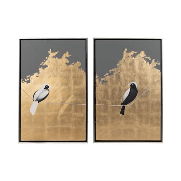 Liv & Skye 2-Piece Silver Framed Birds On Wire Canvas Art Print 47 in. x 63 in.
