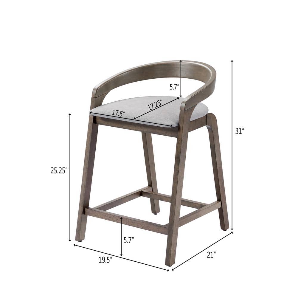 Beige Rubberwood Counter Stools with Cushioned Seats, Set of 2