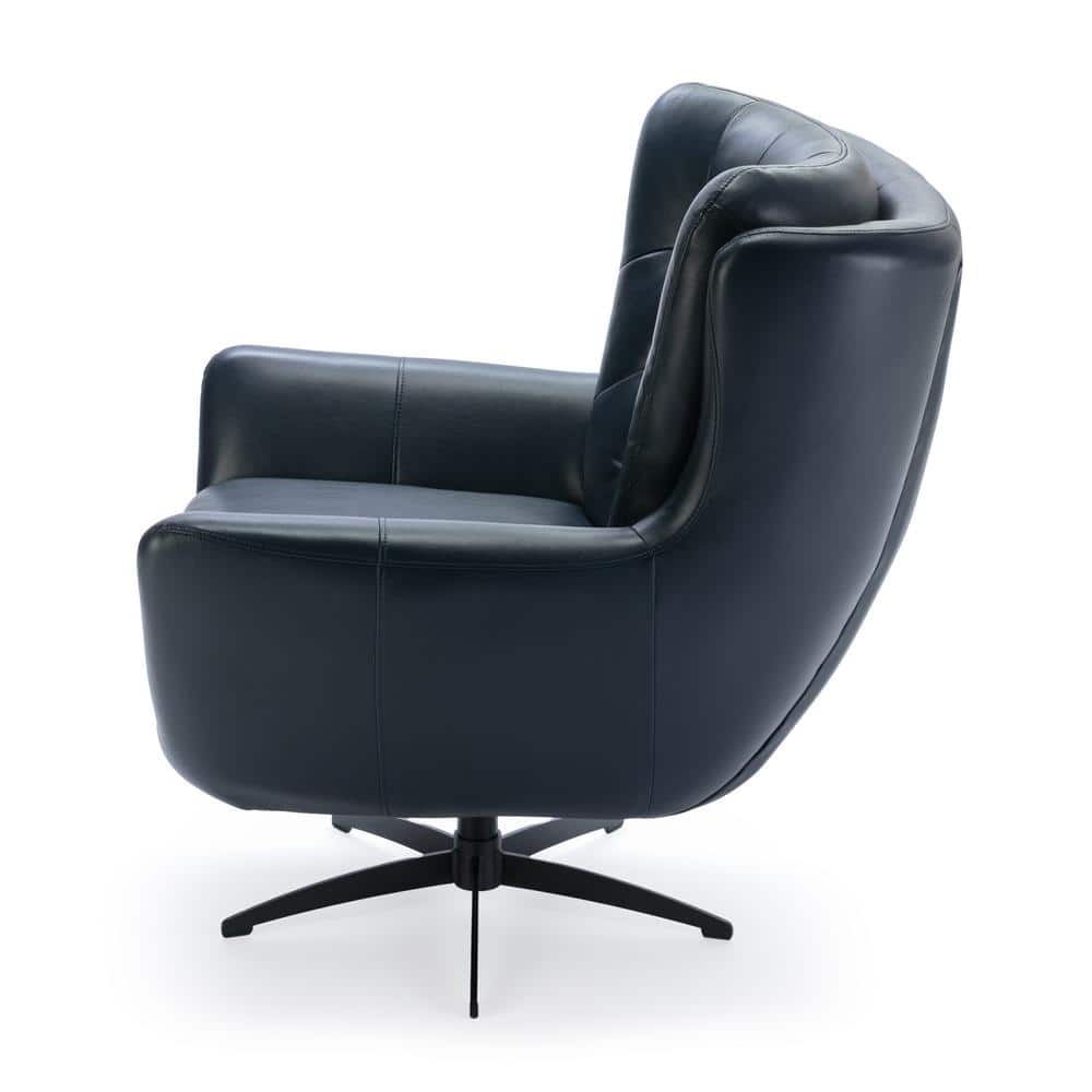 Clayton Midnight Blue Tufted Faux Leather Swivel Accent Chair