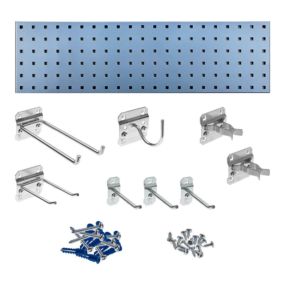 Triton Products 3/8 in. Silver Pegboard Wall Organizer Strip Kit with  Assortment (8-Piece) LBS31G-SLV The Home Depot