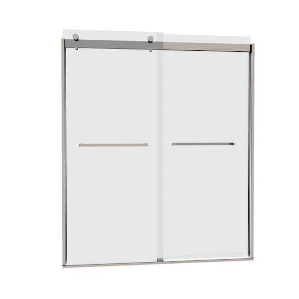 Boosicavelly 60 in. W x 74 in. H Single Sliding Semi-Frameless Shower Door in Chrome Finish with Clear Glass