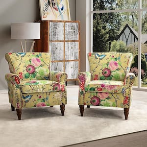 Auria Mustard Polyester Arm Chair with Nailhead Trim (Set of 2)
