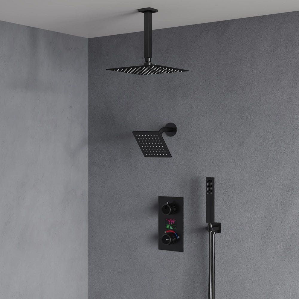 Matte Black Dual Shower System with LCD Display and Handheld