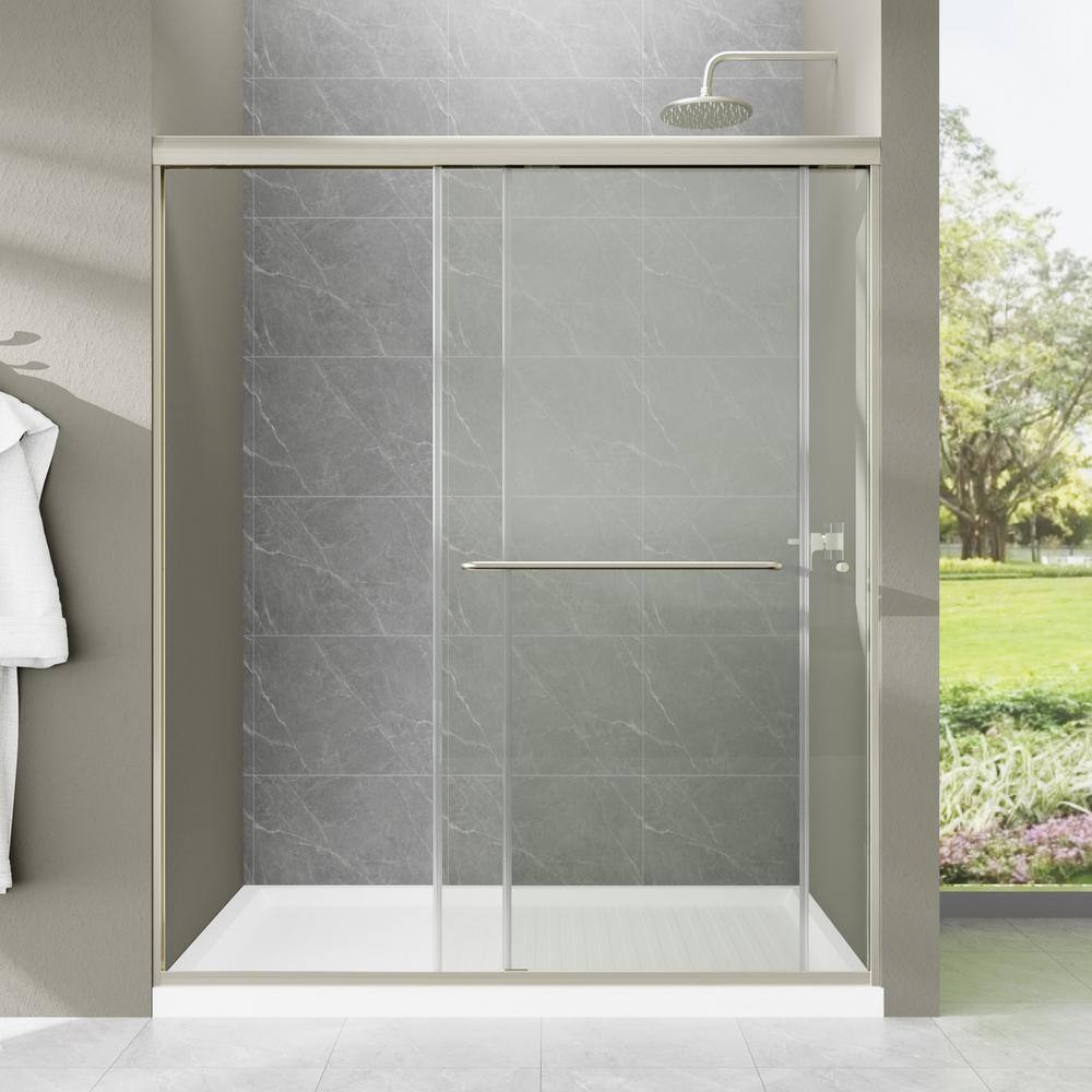 60'' x 70'' Brushed Nickel Framed Sliding Shower Door with Clear Glass