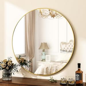 35.4 in. W x 35.4 in. H Round Gold Aluminum Alloy Framed Wall Mirror