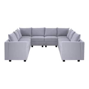 164.38 in Modern 10-Seater Upholstered Sectional Sofa - Gray Linen - Sofa Couch for Living Room/Office
