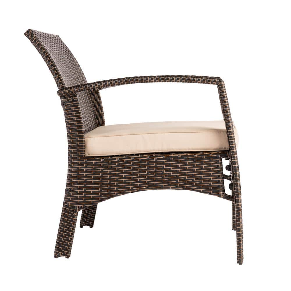 Mocha Wicker Outdoor Armchair with Khaki Cushion