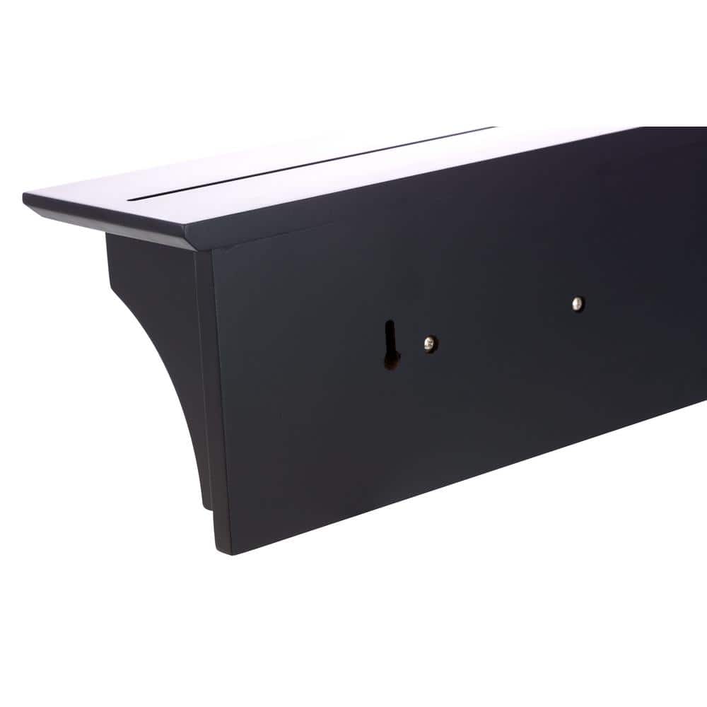 Black Asian Hardwood Wall Shelf with 5 Pegs