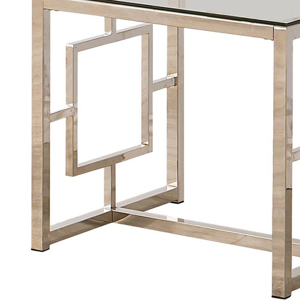 Contemporary Silver Metal End Table with Tempered Glass Top