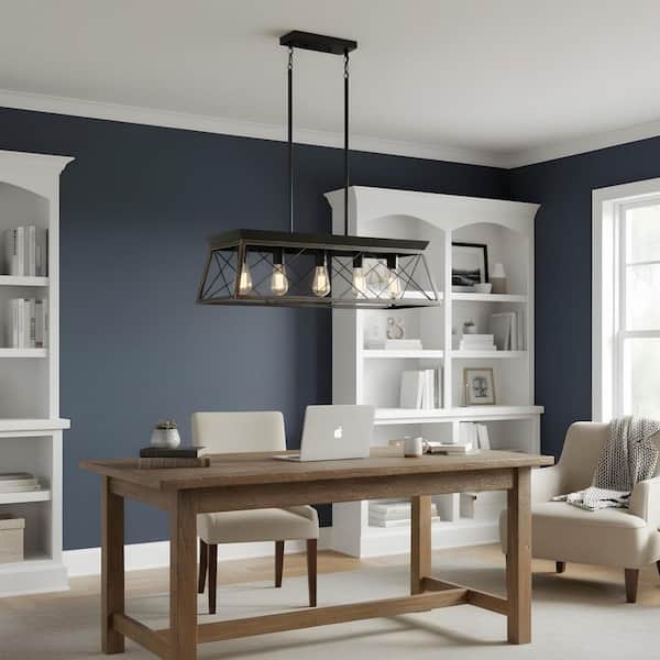 RCCFBHM Light Pro 5-Light Golden Black Rectangular Rustic Linear Chandelier for Kitchen Island with No Bulbs Included