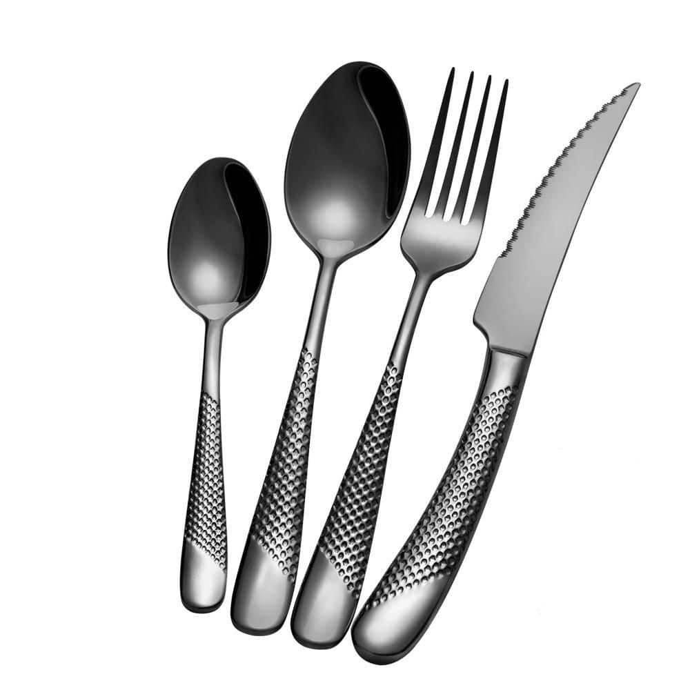 16-Piece Modern Black Hammered 18/10 Stainless Steel Silverware Set, Ultra Sharp Serrated Knives, Service for 4 price history on PriceWatchPro