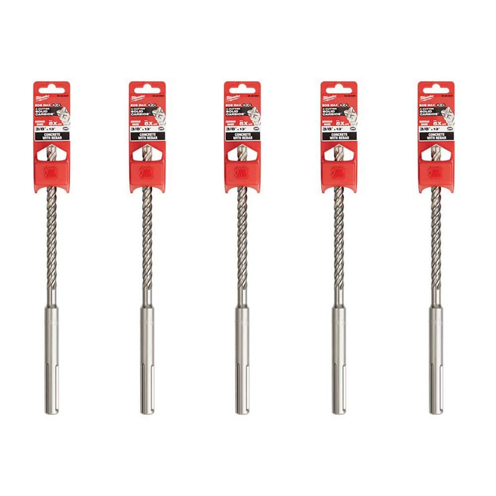 Milwaukee 3/8 in. x 13 in. 2-Cutter SDS-MAX Carbide Drill Bit (5-Pack)  48-20-8401-5X - The Home Depot