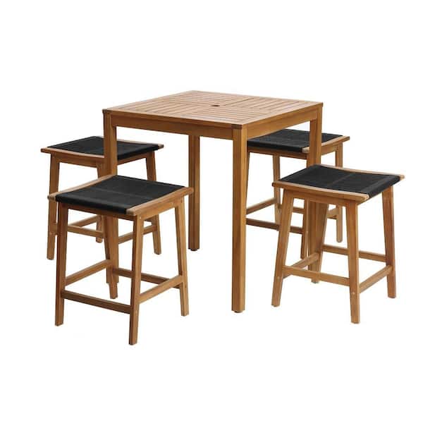 5-Piece Wood Counter Height Outdoor Dining Table and Stools Set