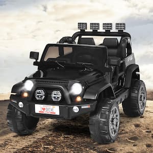 13 in. 12-Volt Electric Kids Ride On Truck Toys 2 Seater Jeep Car with Remote Control Black