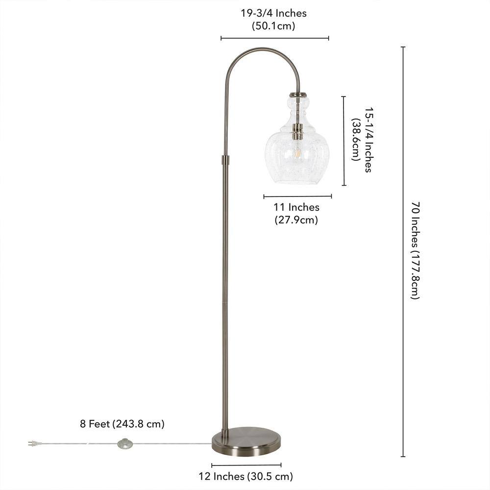 Brushed Nickel Arc Floor Lamp with Seeded Glass Shade