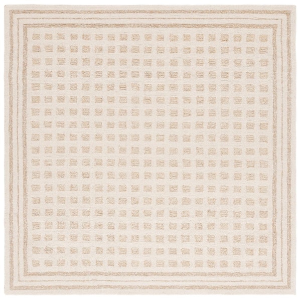 Ebony 6 ft. x 6 ft. Ivory/Beige Tiled Border Square Area Rug