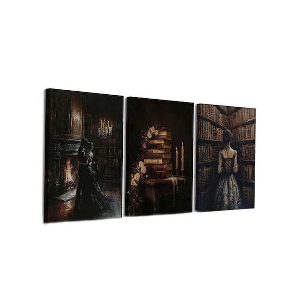 3pcs Vintage Library Canvas Wall Art Gothic Dark Academia Aesthetic Wall Decor Pictures Victorian Antique Book 16x24in
